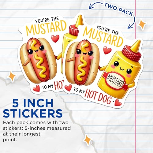 (2 Pack) Funny Pun Stickers - You're The Mustard to My Hot Dog Stickers - Cute Food Pun Stickers for All Ages - 5" On Longest Side - Sticks to Any Smooth Flat Surface - Made in USA - BMCS3534