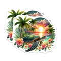 (2 Pack) Sea Turtle Magnets - Tropical Sunset Beach Decor - Ocean Life Refrigerator Art - Hawaii Palm Tree Accent - 5 Inches On Longest Side - Thick Durable Magnet - Made in USA - MAG21745