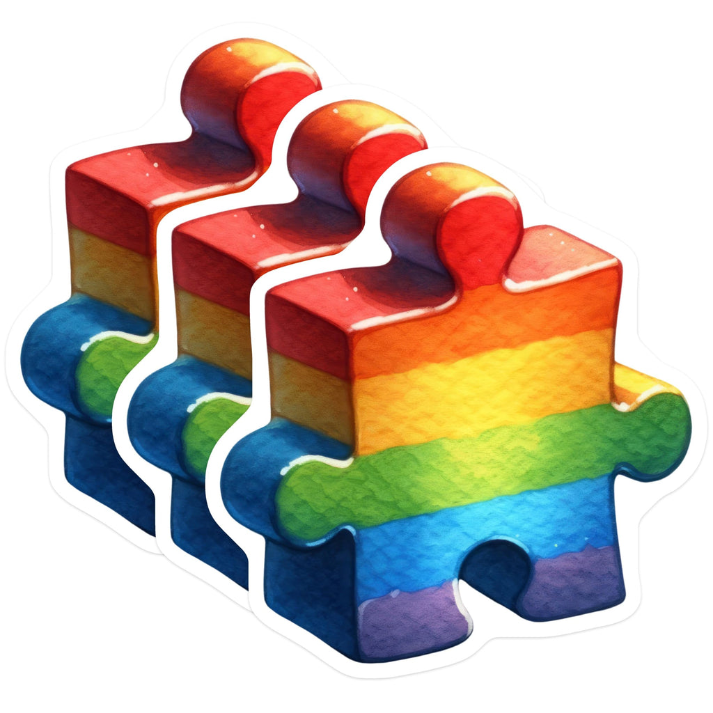 (3 Pack) Puzzle Piece Decals - Rainbow Pride Stickers - Laptop Decal- 3 Inches On Longest Side - Easy Peel & Apply - Made in USA - 3MCS5271