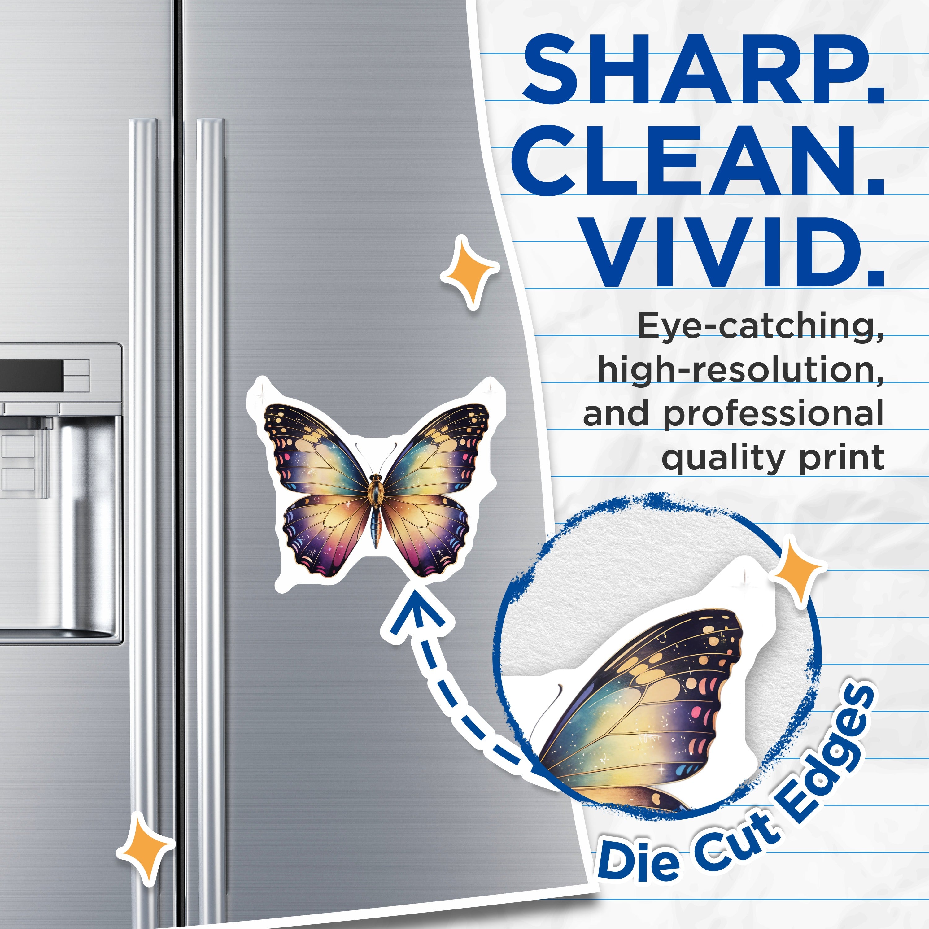 (2 Pack) Celestial Butterfly Magnets - Galaxy Wings Fridge Decor - Ethereal Space Aesthetic Lockers Office Nature Inspired - 5 Inches On Longest Side - Thick Durable Magnet - Made in USA - MAG36295