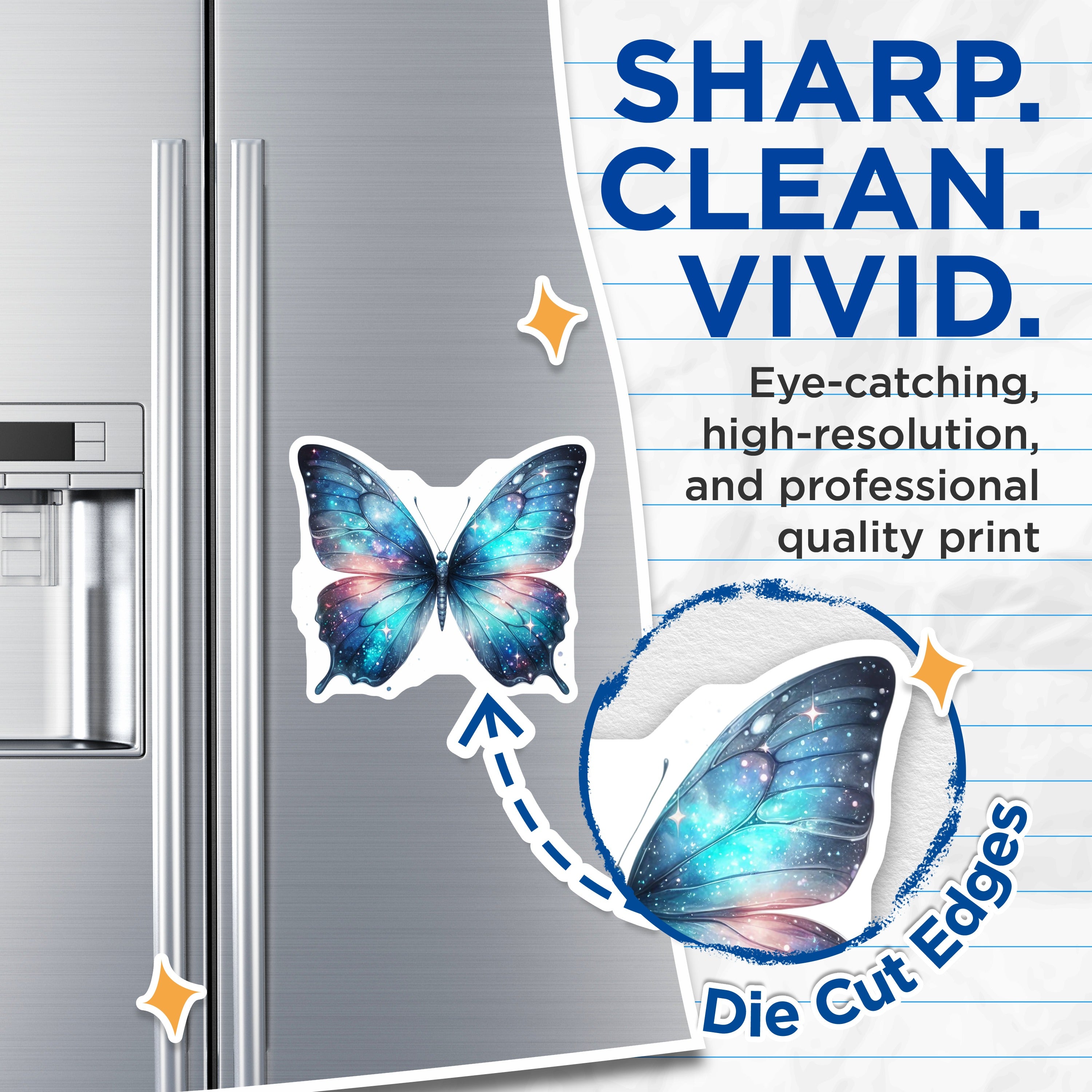 (2 Pack) Galaxy Butterfly Magnets - Celestial Space Decor - Whimsical Refrigerator Art - 5 Inches On Longest Side - Thick Durable Magnet - Made in USA - MAG36223