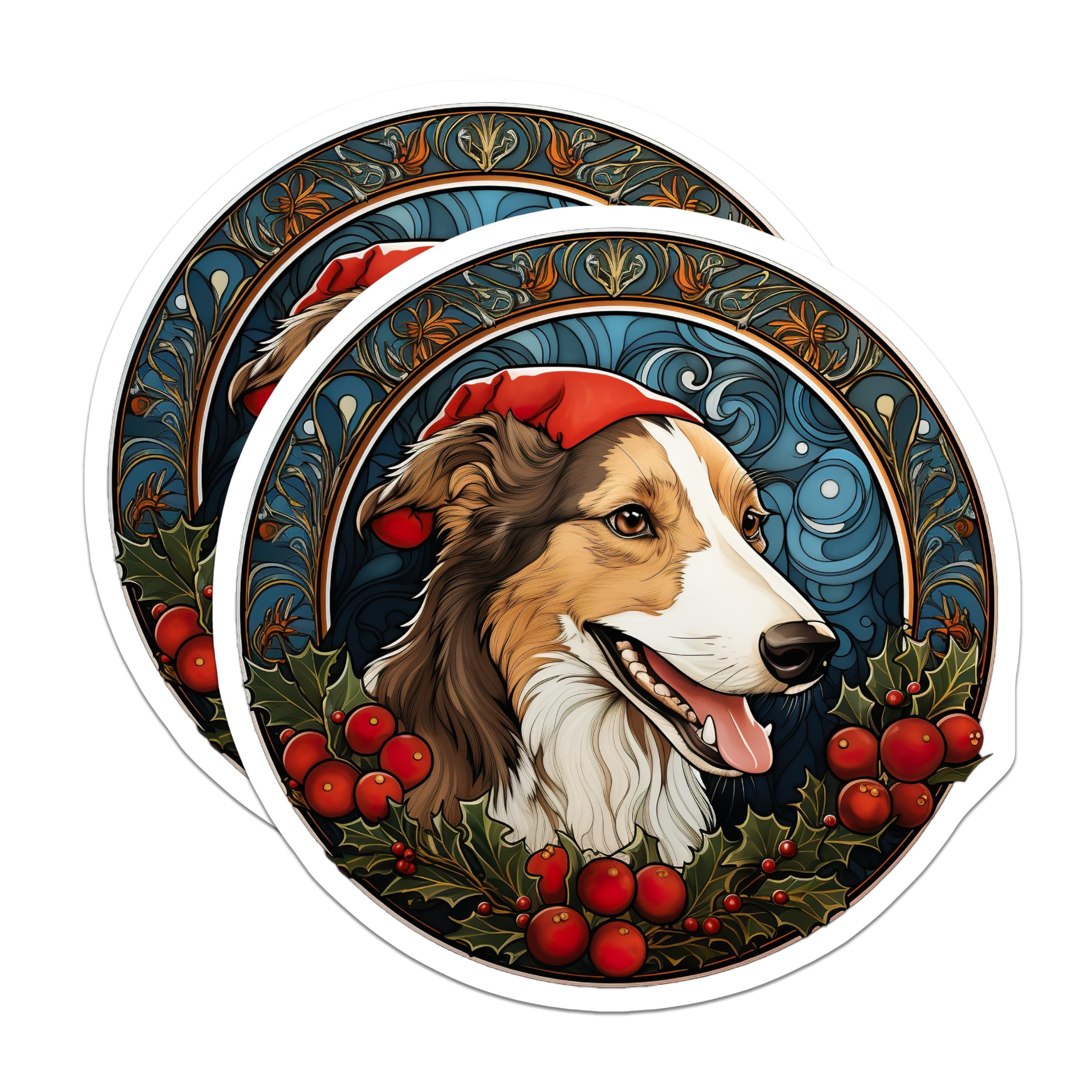 (2 Pack) Christmas Dog Magnets - Border Collie Pet Decor - Santa Hat Canine Art - Festive Fridge Adornment - 5 Inches On Longest Side - Thick Durable Magnet - Made in USA - MAG26685