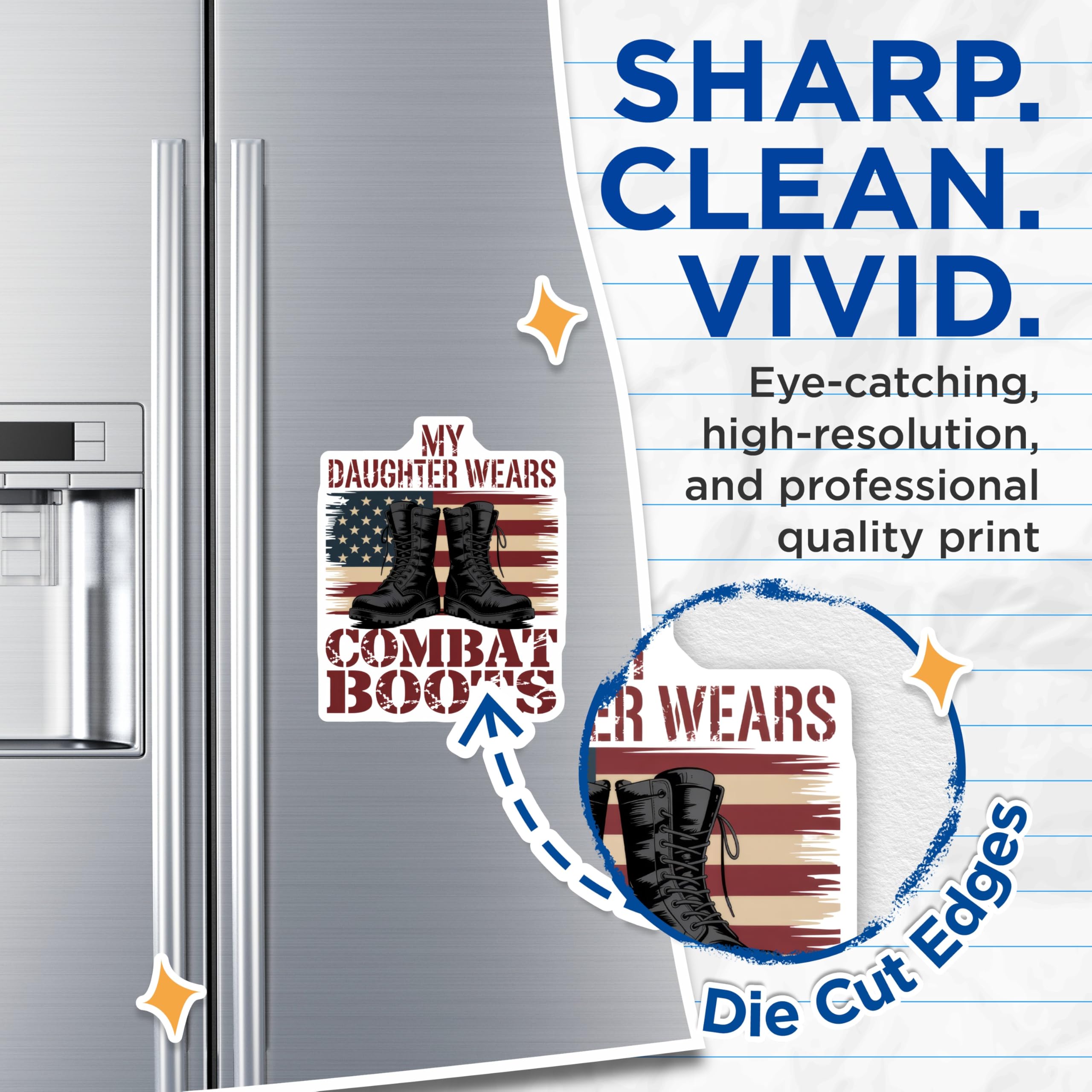 (2 Pack) Combat Boots Magnets - My Daughter Wears - Patriotic Military Mom Decor - 5" On Longest Side - Premium Magnet - for Cars, Refrigerators, Toolboxes, Lockers - Made in USA - MAG14139