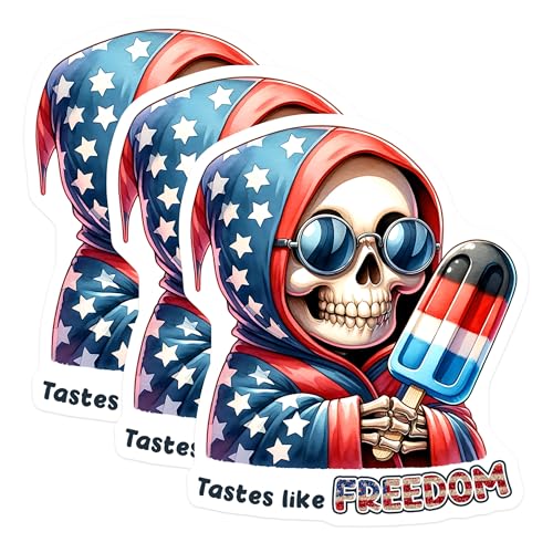 (3 Pack) Freedom Reaper Decals - American Flag Design - Patriotic Laptop Decals - 3 Inches On Longest Side - Easy Peel & Apply - Made in USA - 3MCS6685