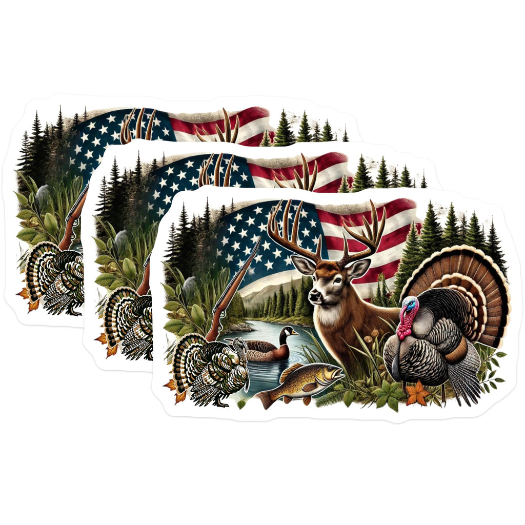 (3 Pack) American Wildlife Decals - Hunting Outdoors Sticker - Laptop Hunting Decal - 3 Inches On Longest Side - Easy Peel & Apply - Made in USA - 3MCS4786