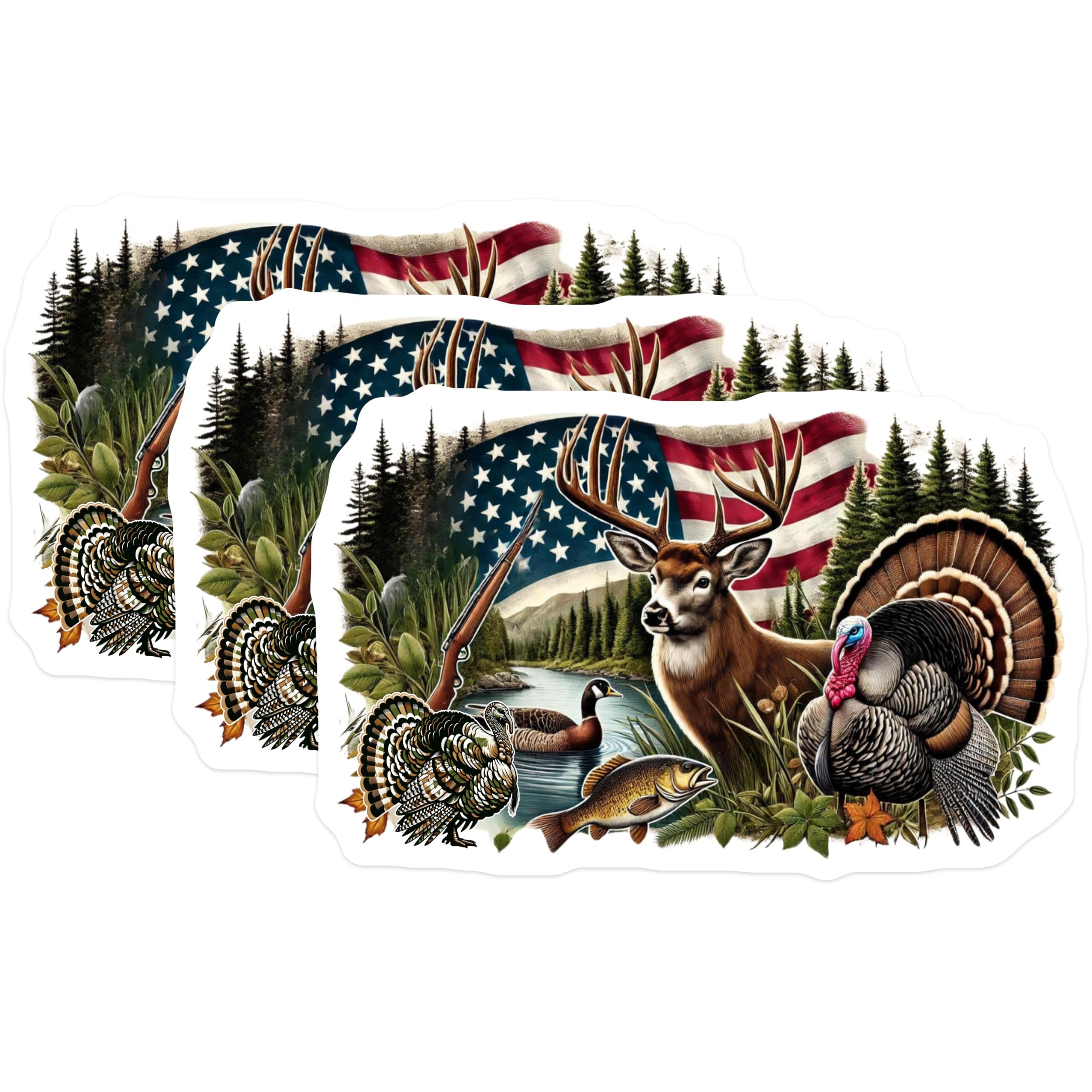 (3 Pack) American Wildlife Decals - Hunting Outdoors Sticker - Laptop Hunting Decal - 3 Inches On Longest Side - Easy Peel & Apply - Made in USA - 3MCS4786
