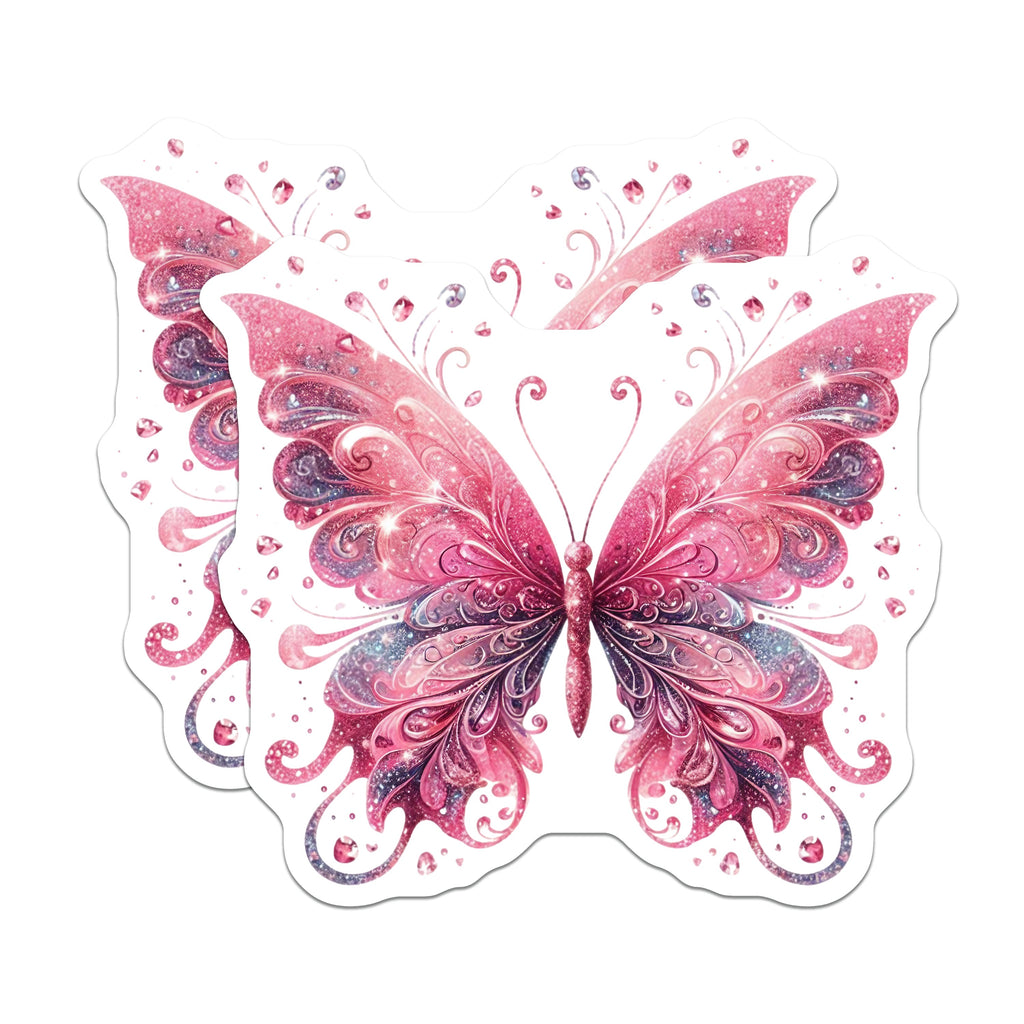 (2 Pack) Pink Butterfly Magnets - Sparkly Fairycore Aesthetic Decor - Whimsical Fridge Art - Dazzling Fantasy Design - 5 Inches On Longest Side - Thick Durable Magnet - Made in USA - MAG36532