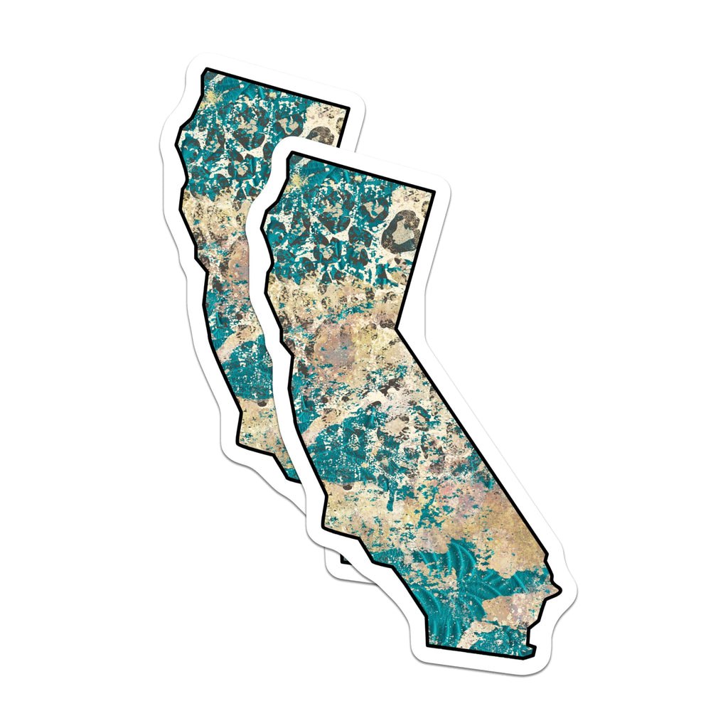 (2 Pack) California Map Magnets - Teal Abstract Art Fridge Decor - Home Decor Magnet - 5" On Longest Side - Premium Magnet - for Cars, Refrigerators, Toolboxes, Lockers - Made in USA - MAG17366