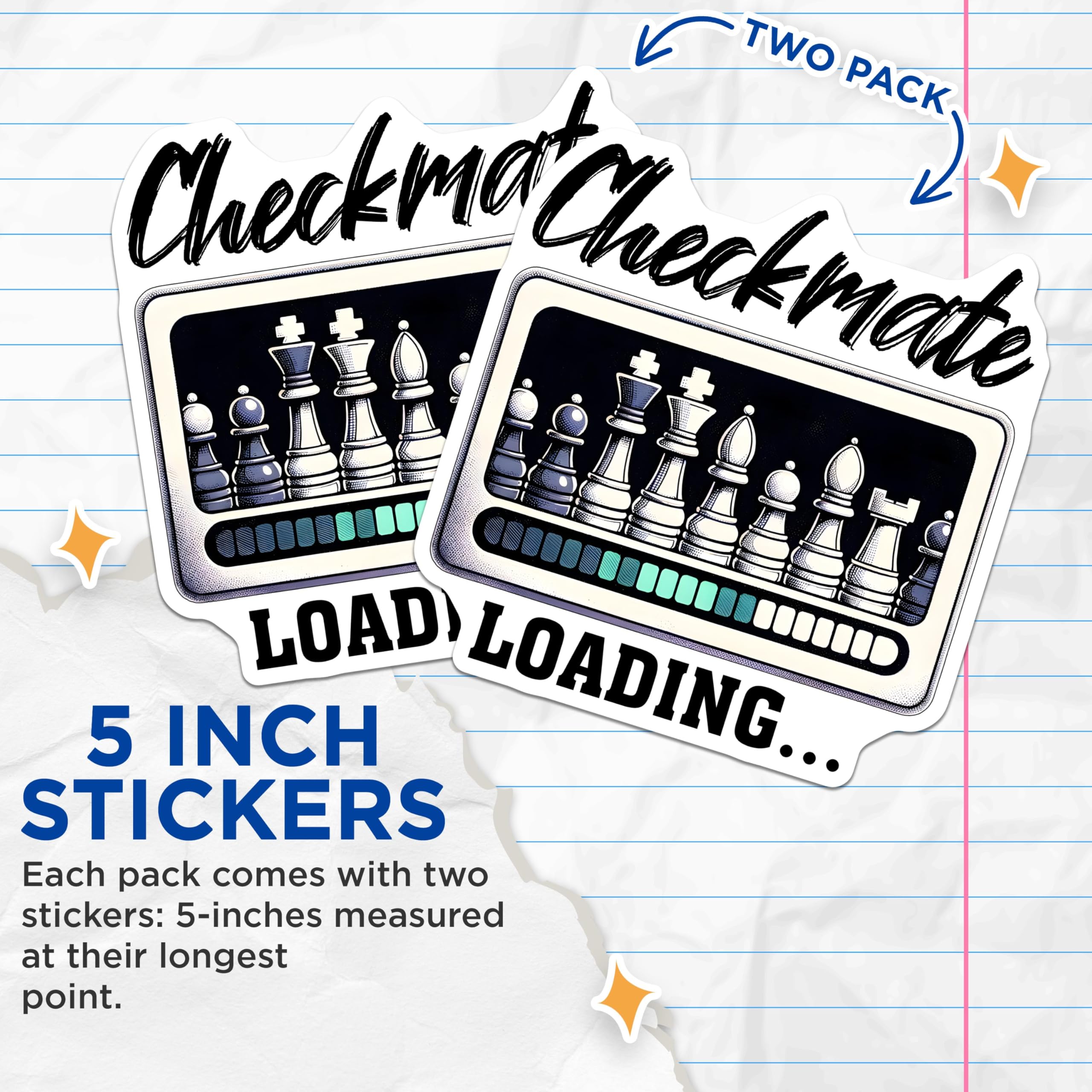 (2 Pack) Chess Stickers - Checkmate Loading Stickers - Chess Player Humor Stickers - 5" On Longest Side - Sticks to Any Smooth Flat Surface - Made in USA - BMCS3195