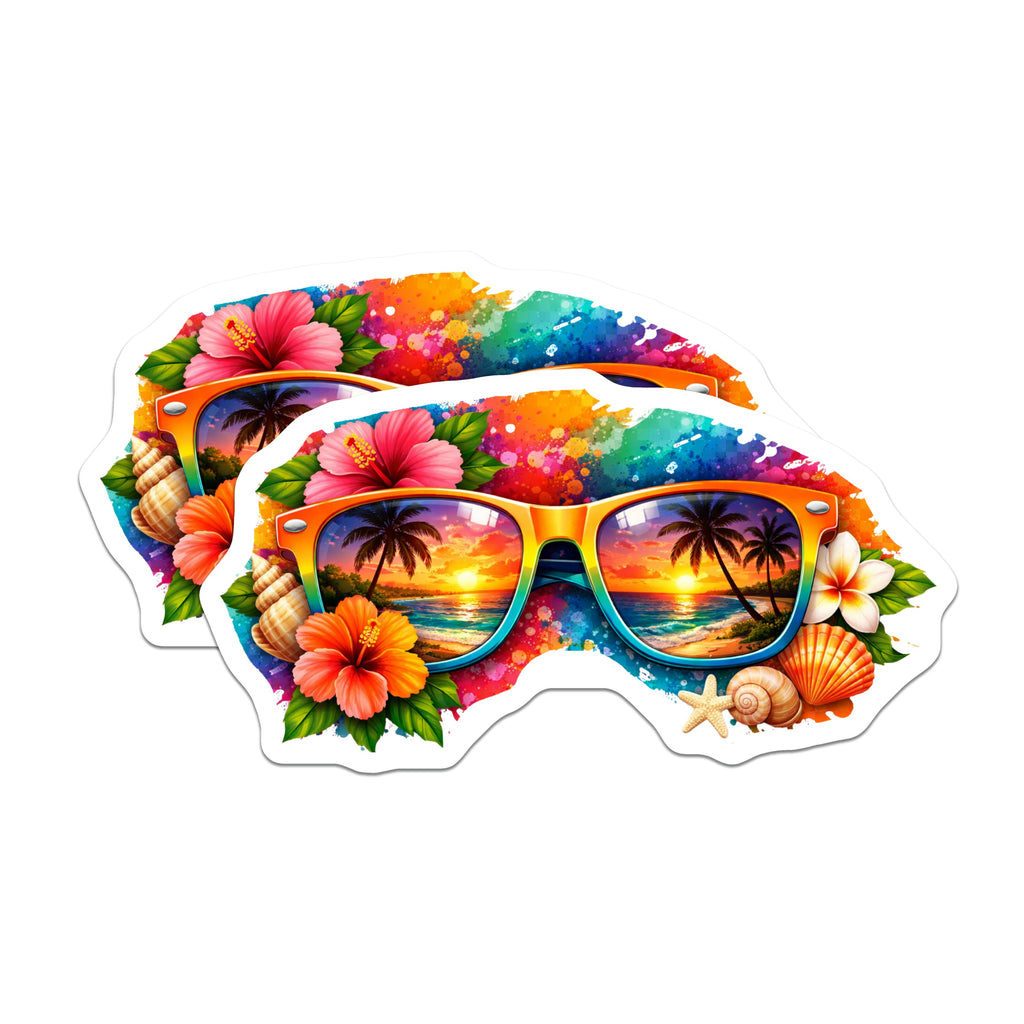 (2 Pack) Tropical Sunset Magnets - Beach Scene Refrigerator Accessory - Summer Vacation Decor - 5 Inches On Longest Side - Thick Durable Magnet - Made in USA - MAG39260