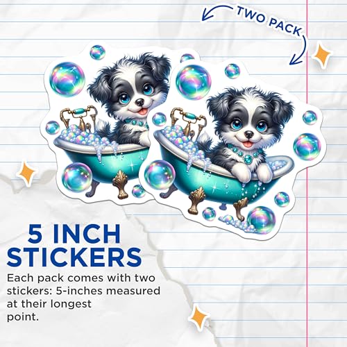 (2 Pack) Cute Puppy Stickers - Dog in Bathtub - Adorable Animal Stickers for Kids - 5" On Longest Side - Sticks to Smooth Flat Surfaces - Made in USA - BMCS9427