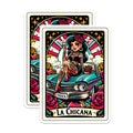 (2 Pack) La Chicana Stickers - Retro Tattoo Art Stickers - Vintage Car Art Stickers - Chicana Art Stickers - 5" On Longest Side - Sticks to Smooth Flat Surfaces - Made in USA - BMCS5131