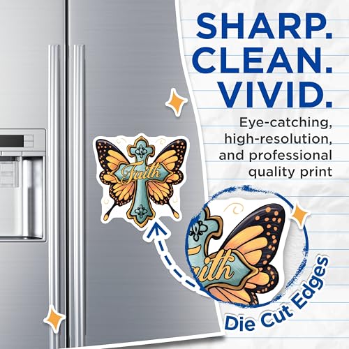 (2 Pack) Faith Cross Butterfly Magnets Magnets - Inspirational Decor - Religious Home Decoration - 5" On Longest Side - Made in USA - Sticks to Refrigerators & Metal Surfaces - MAG8743