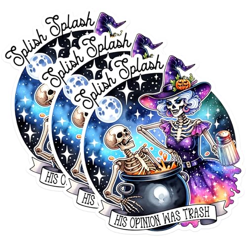 (3 Pack) Witch and Cauldron Decals - Funny Halloween - Spooky Laptop Decals - 3 Inches On Longest Side - Easy Peel & Apply - Made in USA - 3MCS1393