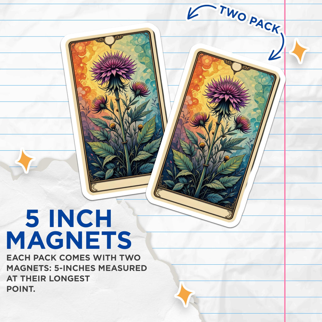 (2 Pack) Botanical Thistle Magnets - Vibrant Floral Art - Mystical Home Decor - 5 Inches On Longest Side - Thick Durable Magnet - Made in USA - MAG22324