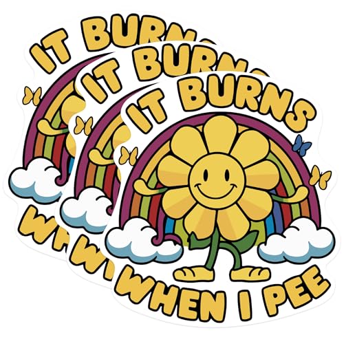 (3 Pack) It Burns When I Pee Decals - Funny Flower - Rainbow Laptop Decals - 3 Inches On Longest Side - Easy Peel & Apply - Made in USA - 3MCS0950