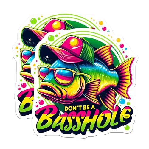 (2 Pack) Funny Fishing Magnets - Don't Be A Basshole - Colorful Fish ations for Home - 5" On Longest Side - for Cars, Fridges, Toolboxes - Made in USA - MAG4273