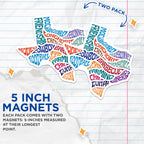 (2 Pack) Texas Word Art Magnets - State Pride Decor - Lone Star State Souvenir - 5" On Longest Side - Premium Magnet - for Cars, Refrigerators, Toolboxes, Lockers - Made in USA - MAG18521