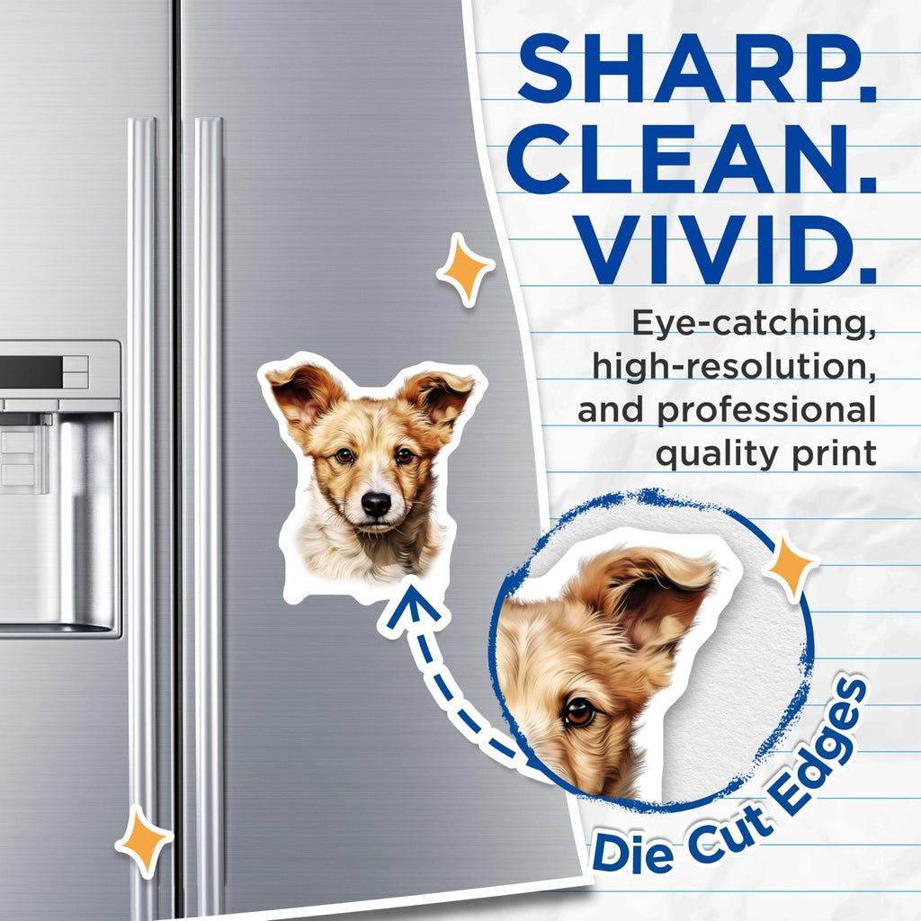 (2 Pack) Cute Puppy Magnets - Dog Lover Fridge Decor - Pet Animal Locker Accessory - Adorable Puppy Face Illustration - 5 Inches On Longest Side - Thick Durable Magnet - Made in USA - MAG25976