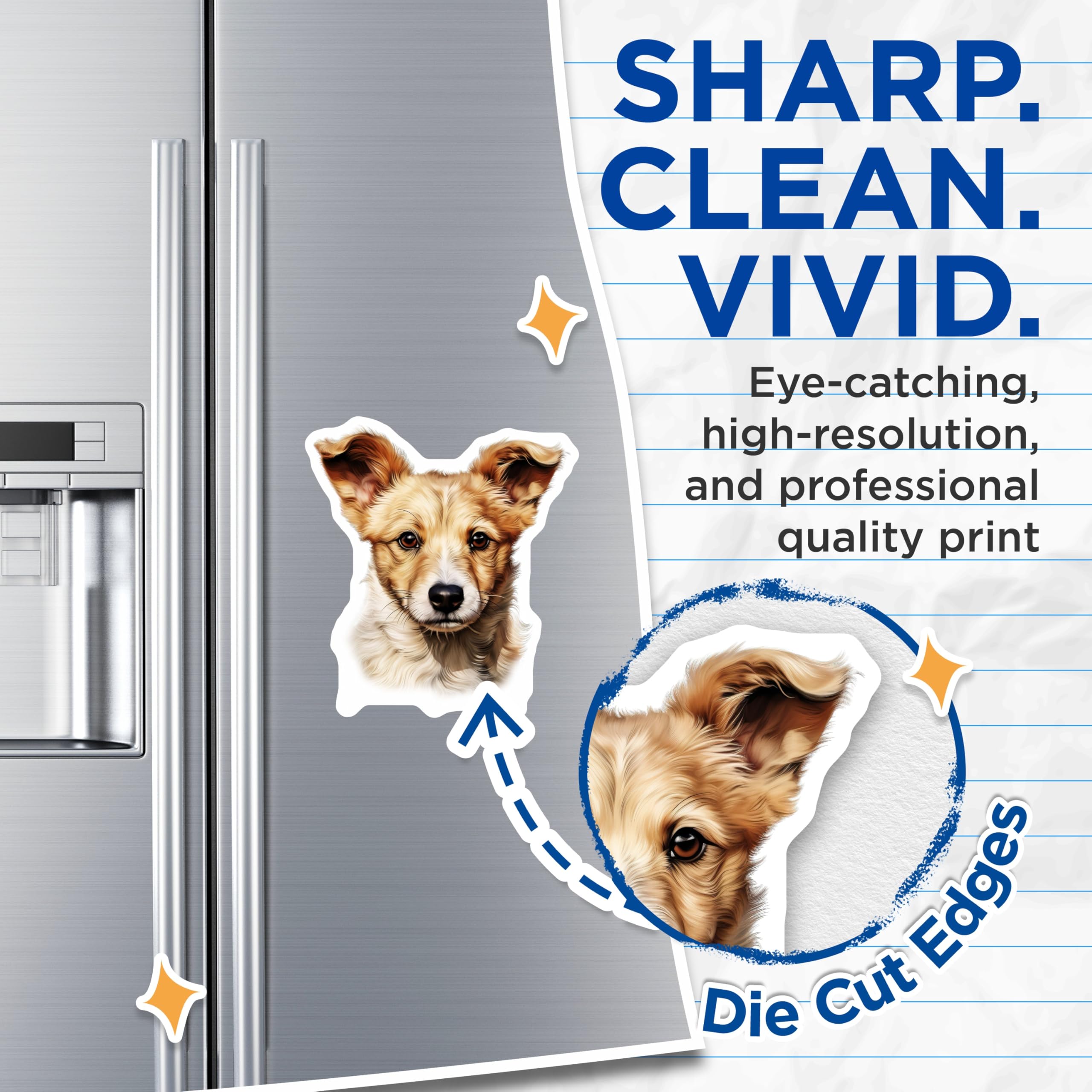 (2 Pack) Cute Puppy Magnets - Dog Lover Fridge Decor - Pet Animal Locker Accessory - Adorable Puppy Face Illustration - 5 Inches On Longest Side - Thick Durable Magnet - Made in USA - MAG25976