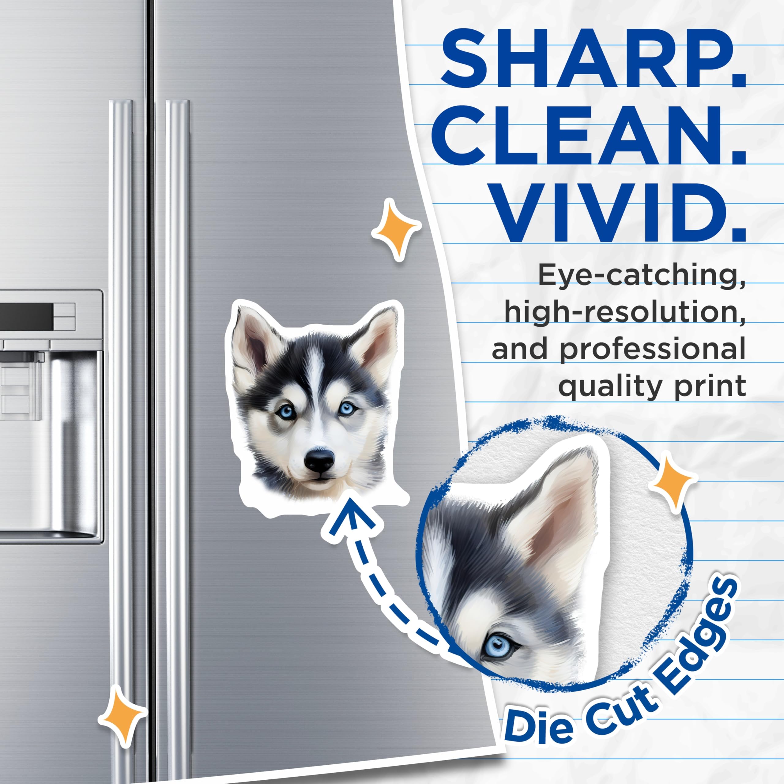 (2 Pack) Siberian Husky Magnets - Adorable Puppy Art - Pet Lover Home Accent - 5 Inches On Longest Side - Thick Durable Magnet - Made in USA - MAG25245