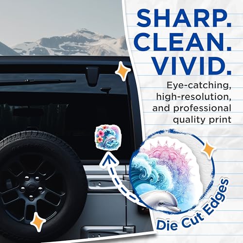 (2 Pack) Dolphin Wave Stickers - Hibiscus Flower - Ocean Mandala - 5" On Longest Side - Sticks to Smooth Flat Surfaces - Made in USA - BMCS9484