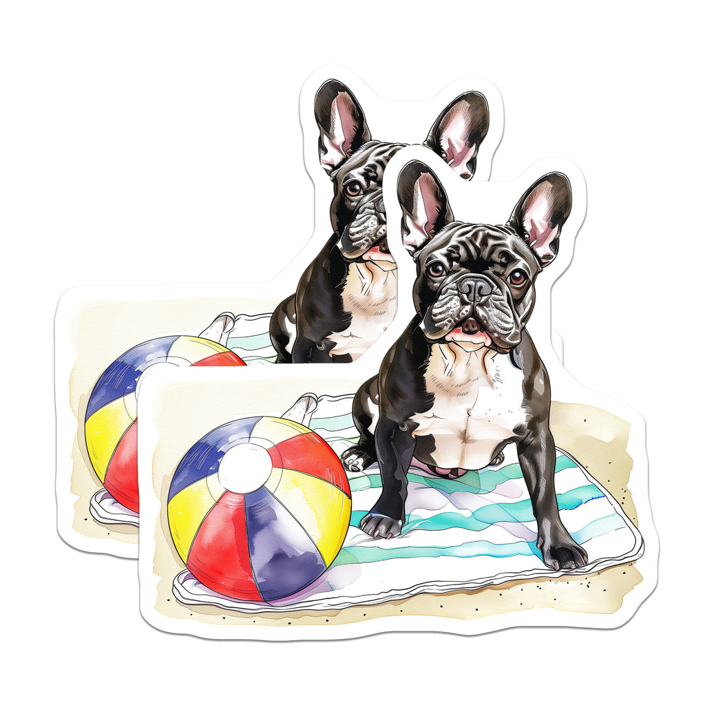 (2 Pack) French Bulldog Magnets - Summer Beach Dog Lover - Pet Parent Fridge Accessory Kitchen Art - 5 Inches On Longest Side - Thick Durable Magnet - Made in USA - MAG37100