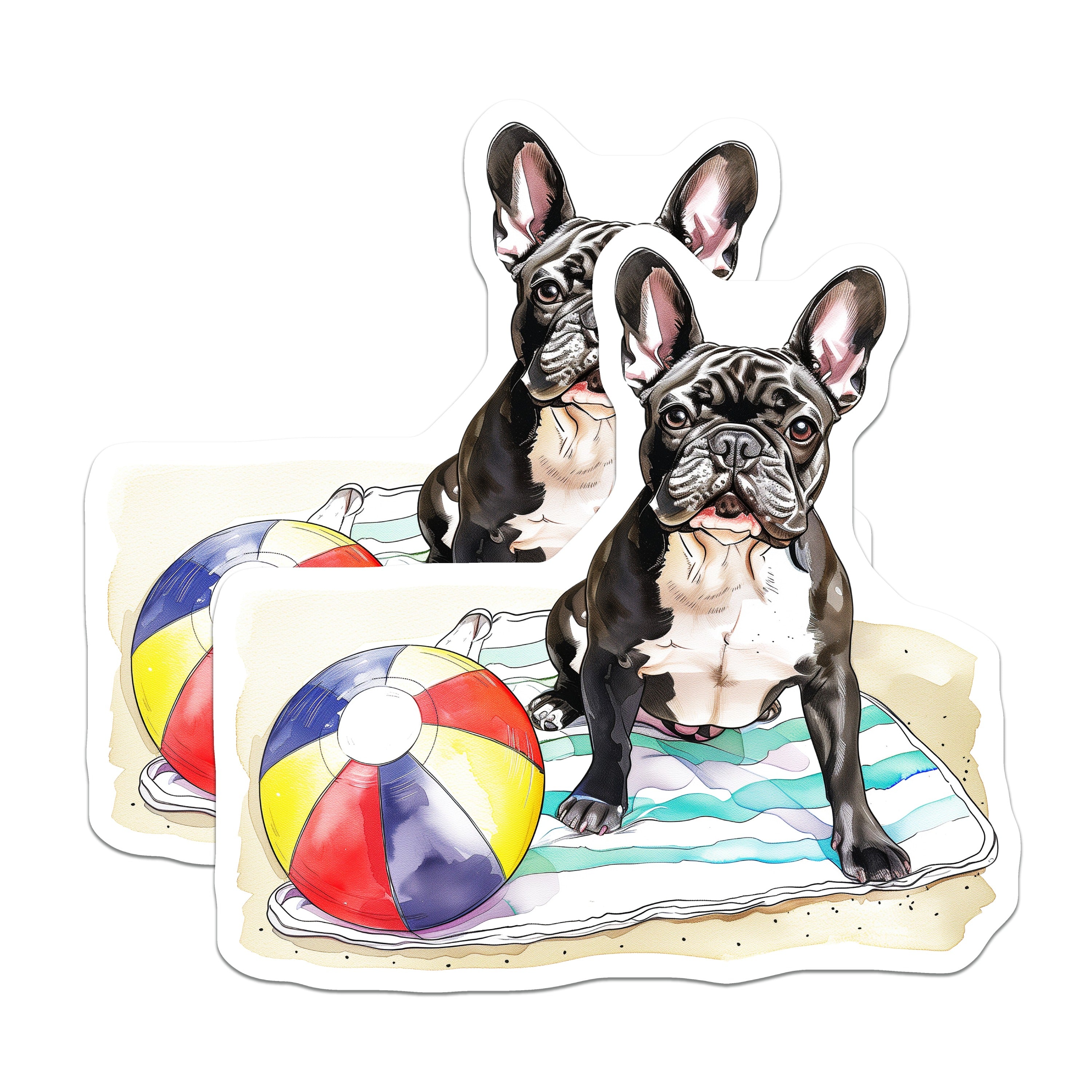 (2 Pack) French Bulldog Magnets - Summer Beach Dog Lover - Pet Parent Fridge Accessory Kitchen Art - 5 Inches On Longest Side - Thick Durable Magnet - Made in USA - MAG37100