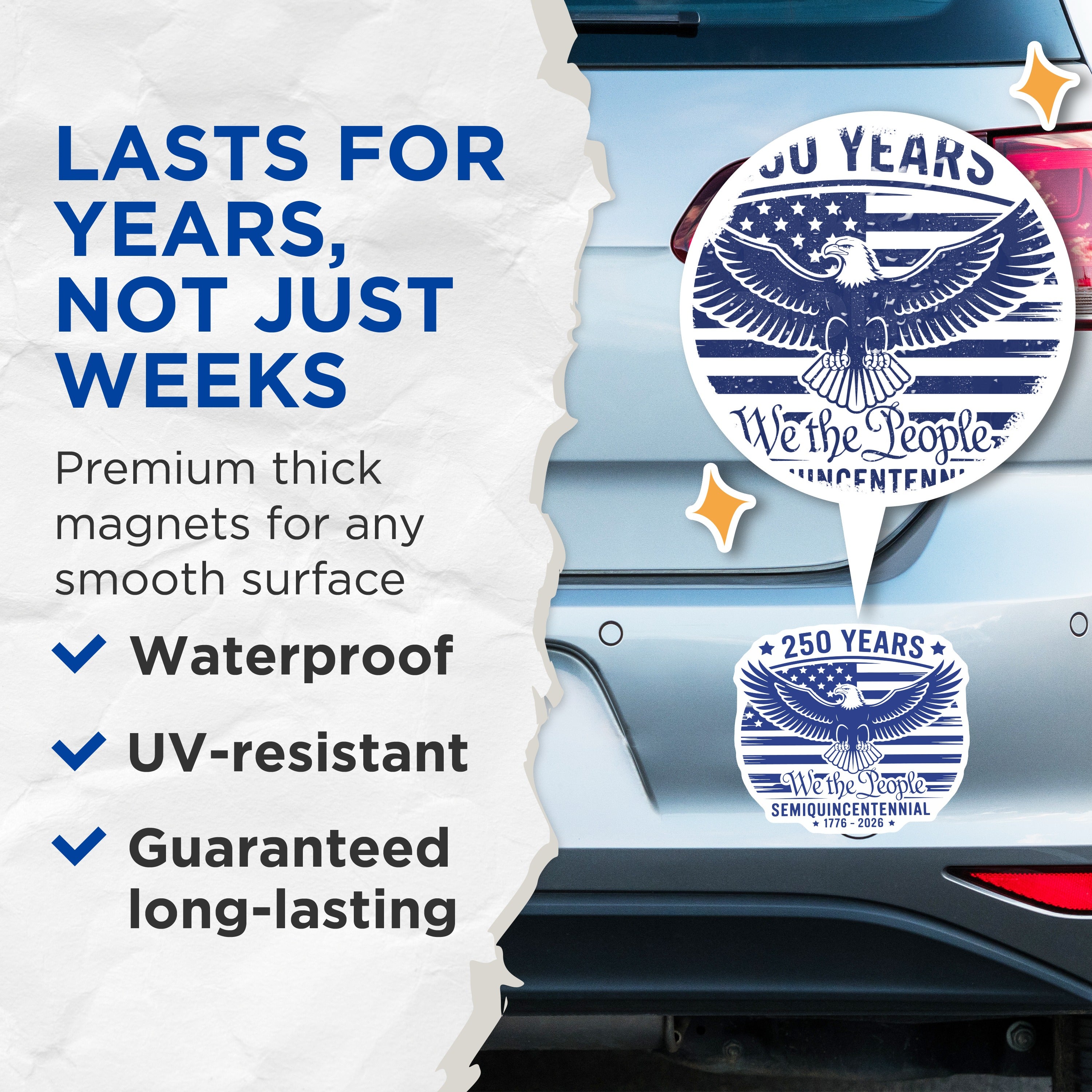 (2 Pack) 250 Years We The People Magnets - American History Eagle - Semiquincentennial Decor - 1776 2026 Patriot Art - 5 Inches On Longest Side - Thick Durable Magnet - Made in USA - MAG36002