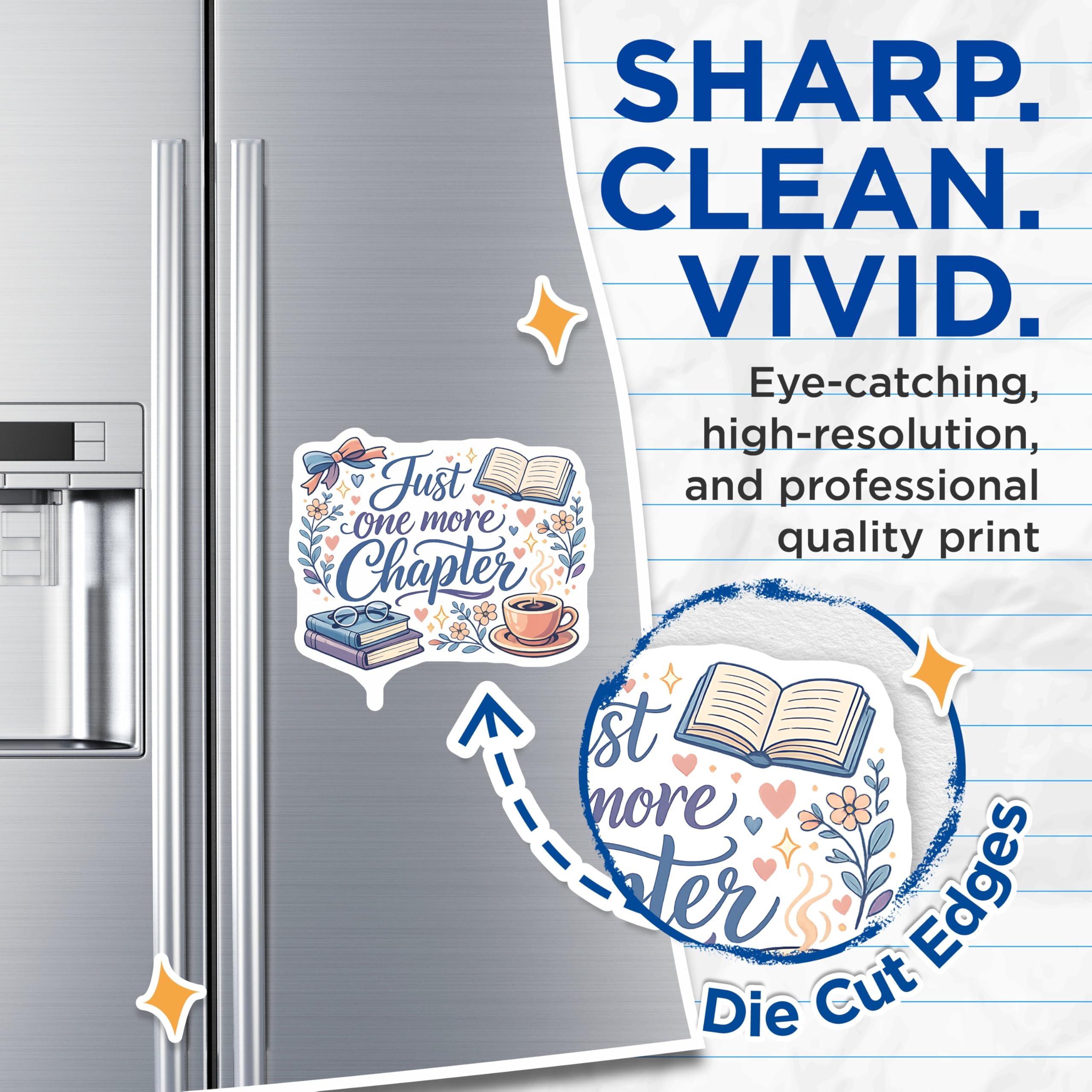 (2 Pack) Book Lover Magnets - Just One More Chapter Quote - Cozy Reading Refrigerator Decoration - Literary Accents - 5 Inches On Longest Side - Thick Durable Magnet - Made in USA - MAG20895