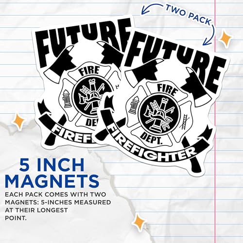 (2 Pack) Future Firefighter Magnets Magnets - Fire Dept Decor - Firefighting Enthusiast Magnet - 5" On Longest Side - Made in USA - Sticks to Refrigerators & Metal Surfaces - MAG8798