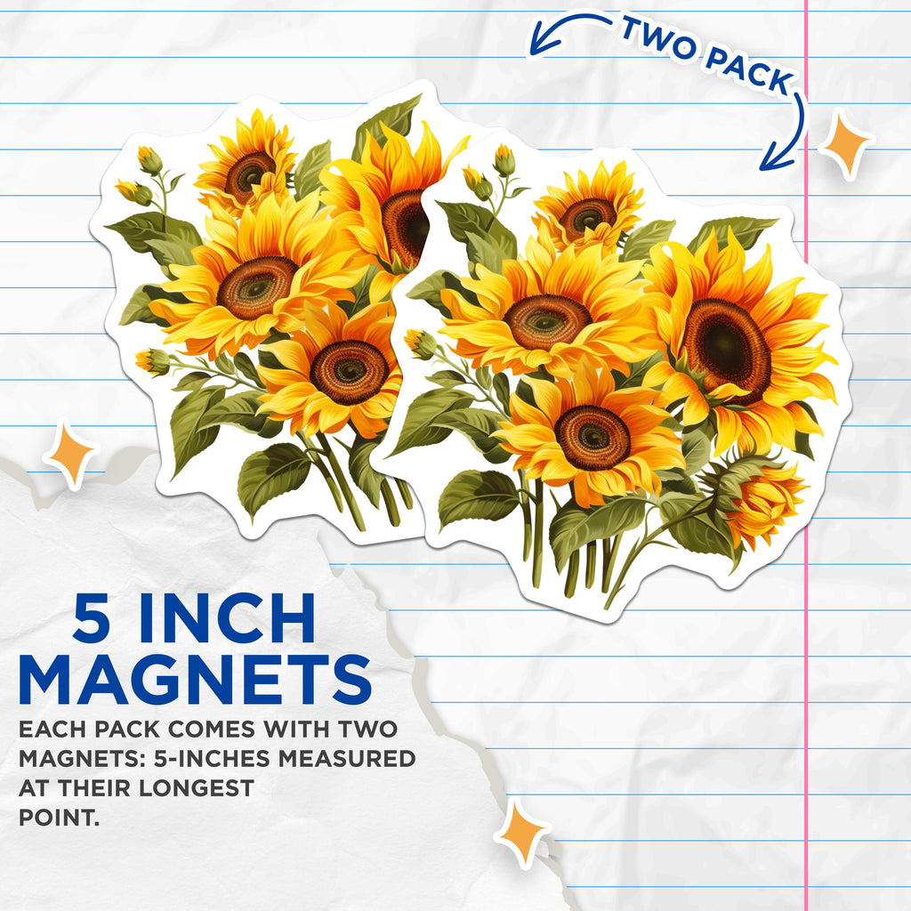 (2 Pack) Sunflower Magnets - Floral Fridge Decor - Kitchen Decor - Botanical Art - Farmhouse Style - Summer Vibes - Home Decor - 5" - Durable Magnet - Made in USA - MAG38795