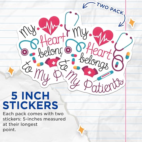 (2 Pack) My Heart Belongs to My Patients Stickers - Nurse Pride - Medical Profession - 5" On Longest Side - Sticks to Smooth Flat Surfaces - Made in USA - BMCS6861