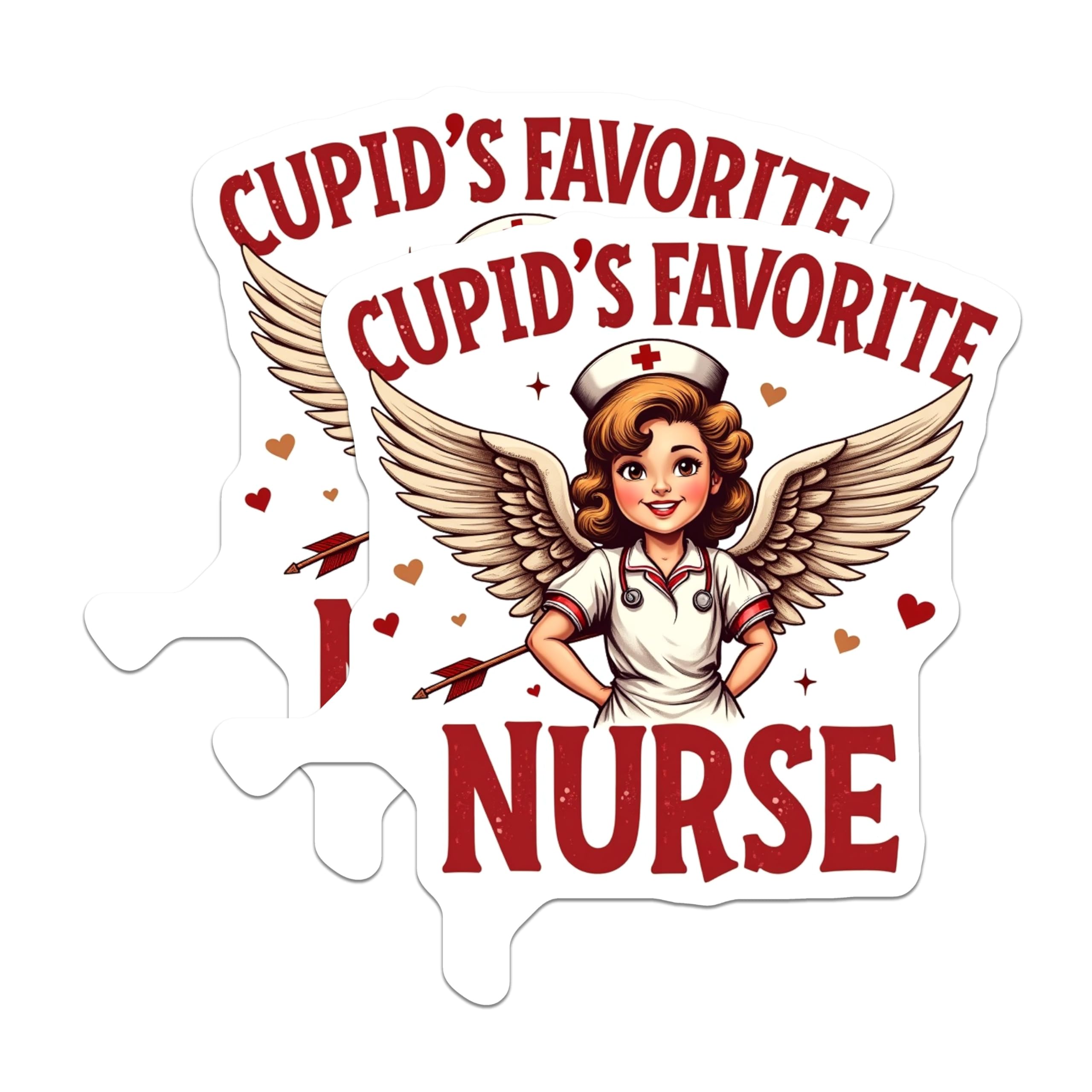 (2 Pack) Cupid's Favorite Nurse Stickers - Nurse Appreciation Stickers - Cute Nurse Stickers for Laptops and Water Bottles - 5" On Longest Side - Sticks to Smooth Flat Surfaces- Made in USA - BMCS3075