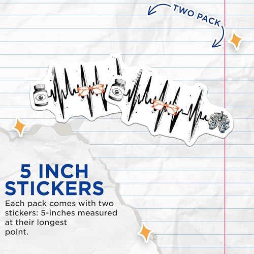 (2 Pack) Eye Care Pulse Stickers - Optometry - Heartbeat Optometrist - 5" On Longest Side - Sticks to Smooth Flat Surfaces - Made in USA - BMCS8082