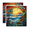 (2 Pack) Stained Glass Ocean Magnets - Tropical Beach Scene Art - Vibrant Sunset Palm Trees - Hawaiian Coastal Decor - 5 Inches On Longest Side - Thick Durable Magnet - Made in USA - MAG23382