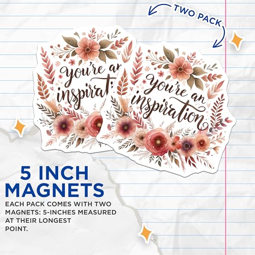 (2 Pack) You're an Inspiration Magnets - Floral Design - Motivational Quotes - Inspirational Magnets - 5" On Longest Side - for Cars, Fridges, Toolboxes - Made in USA - MAG4430