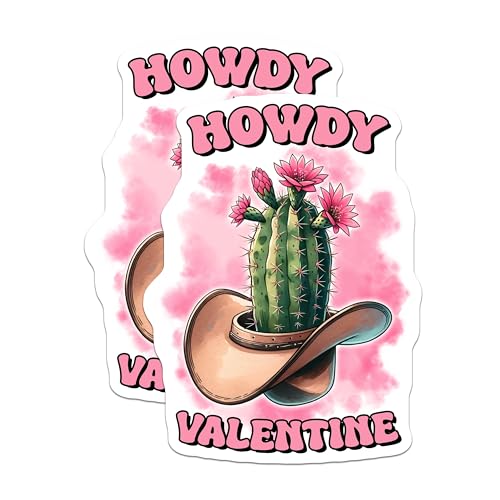(2 Pack) Howdy Valentine Stickers - Cactus Love Stickers - Funny Valentine's Day Stickers - 5" On Longest Side - Sticks to Any Smooth Flat Surface - Made in USA - BMCS3144