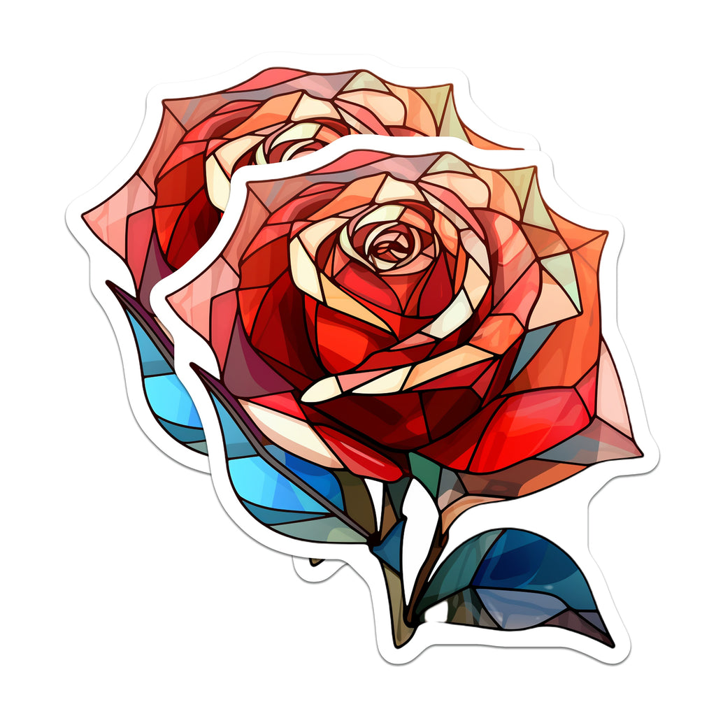 (2 Pack) Stained Glass Rose Magnets - Refrigerator Decor - Artistic Floral Art - 5 Inches On Longest Side - Thick Durable Magnet - Made in USA - MAG39313