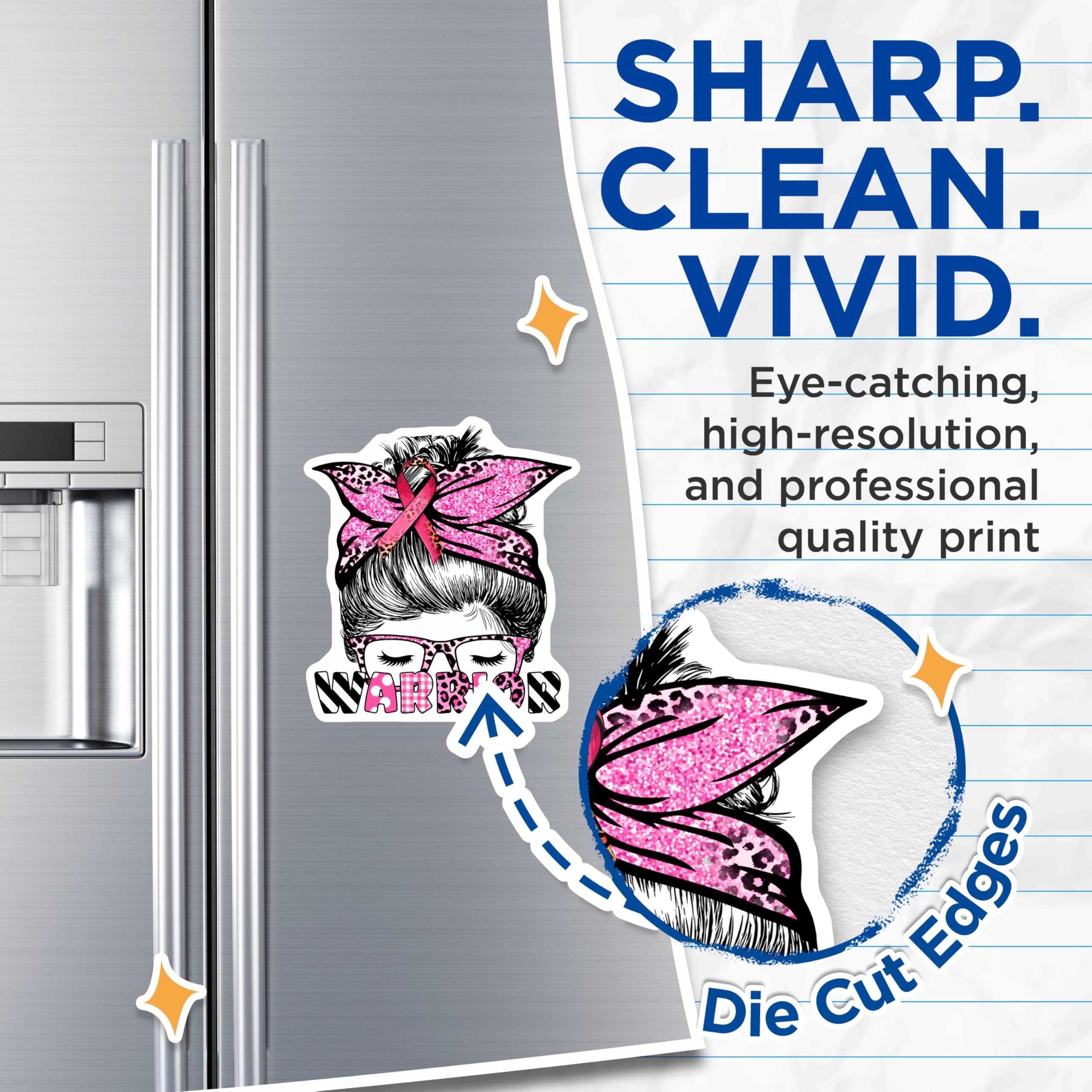 (2 Pack) Breast Cancer Warrior Magnets - Messy Bun - Pink Ribbon Magnet Set - 5" On Longest Side - Premium Magnet - for Cars, Refrigerators, Toolboxes, Lockers - Made in USA - MAG16808
