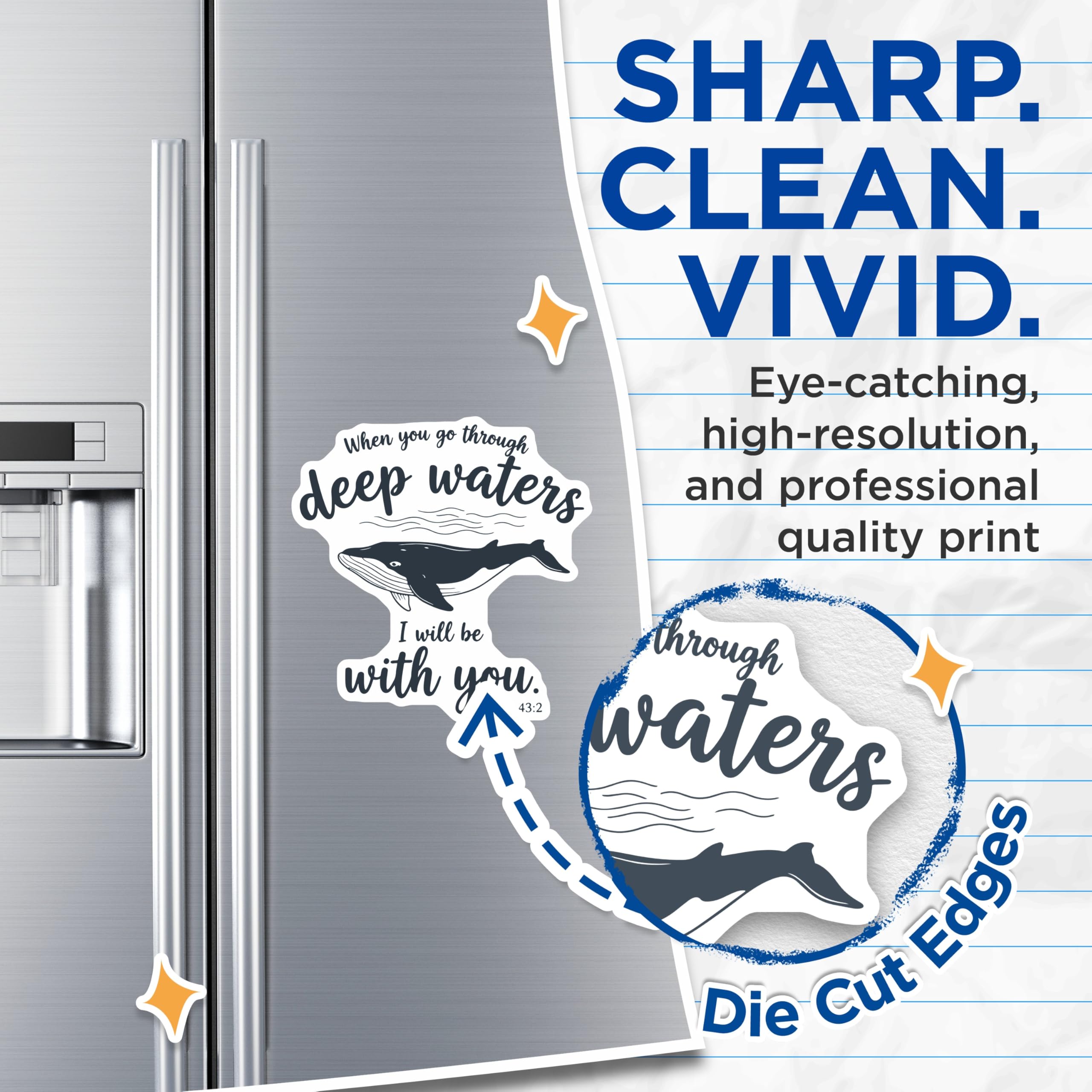 (2 Pack) Whale Magnets - Christian Verse Refrigerator Magnet - Isaiah 43:2 Scripture Decor - 5" On Longest Side - Premium Magnet - for Cars, Refrigerators, Toolboxes, Lockers - Made in USA - MAG15693
