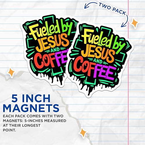 (2 Pack) Coffee Quotes Magnet - Christian Home Decor - 5" On Longest Side - Sticks to Smooth Flat Surfaces - Made in USA - MAG9956