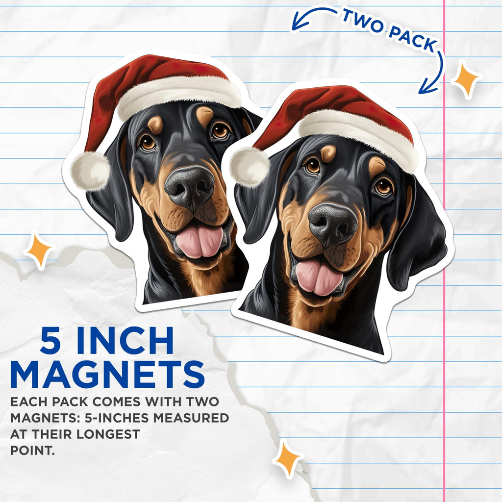 (2 Pack) Christmas Dog Magnets - Santa Hat Pet Decor - Festive Animal Kitchen Accent - 5 Inches On Longest Side - Thick Durable Magnet - Made in USA - MAG30190
