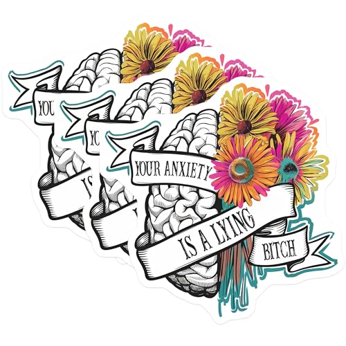 (3 Pack) Anxiety Decals - Mental Health Awareness - Flower Decals - 3 Inches On Longest Side - Easy Peel & Apply - Made in USA - 3MCS6440