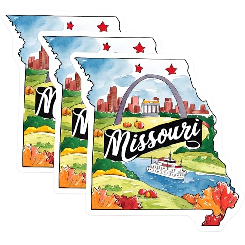 (3 Pack) Missouri Decals - State Pride Sticker - Laptop Water Bottle Decal- 3 Inches On Longest Side - Easy Peel & Apply - Made in USA - 3MCS5033