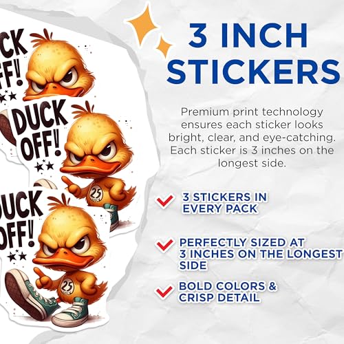 (3 Pack) Angry Duck Decals - Cartoon Duck - Funny Duck Laptop Decal- 3 Inches On Longest Side - Easy Peel & Apply - Made in USA - 3MCS5109