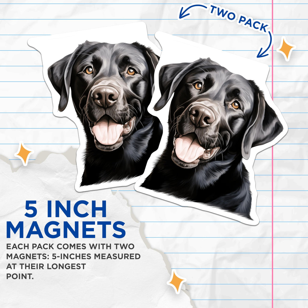(2 Pack) Black Labrador Magnets - Dog Lover Decor - Pet Owner Kitchen Accent - 5 Inches On Longest Side - Thick Durable Magnet - Made in USA - MAG30393