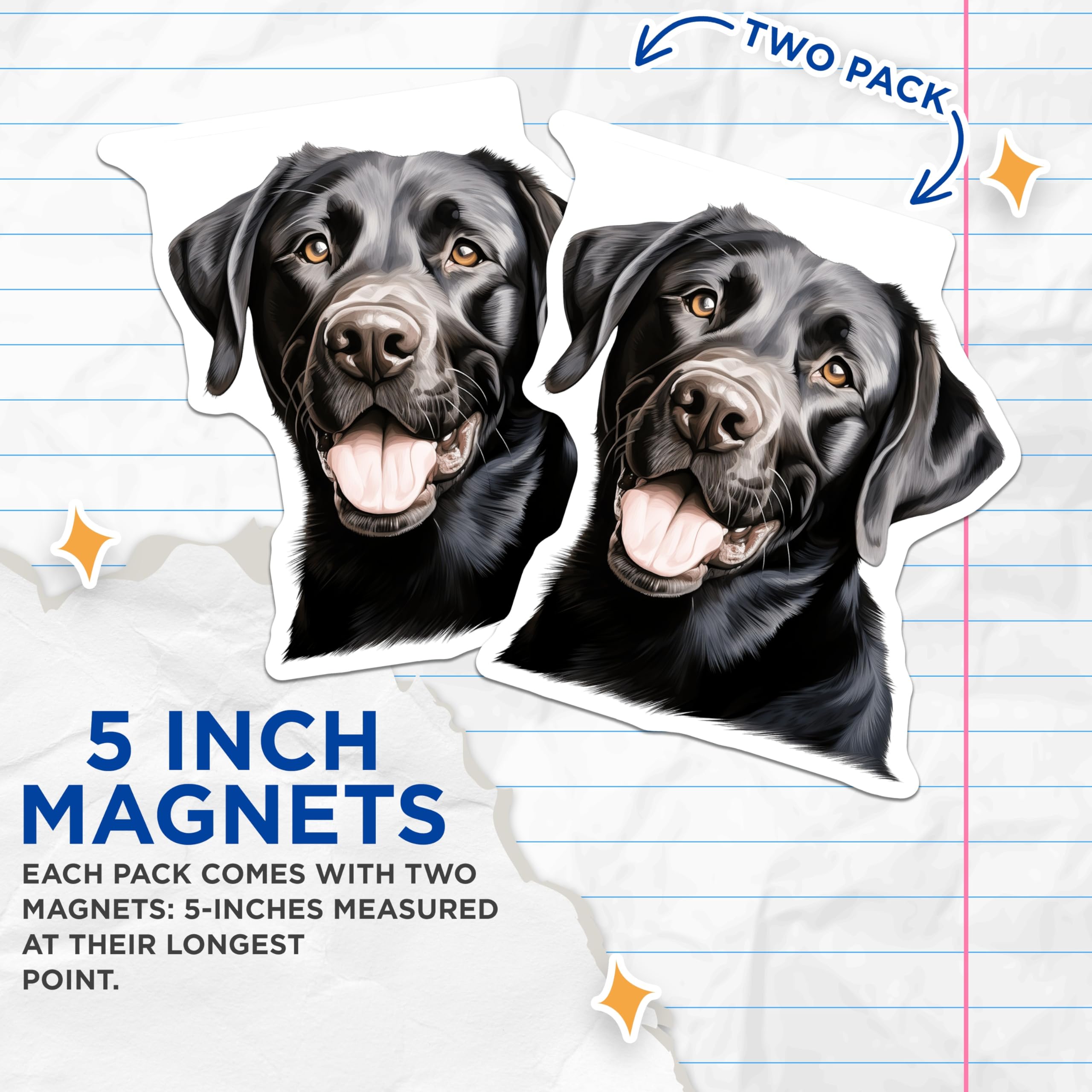 (2 Pack) Black Labrador Magnets - Dog Lover Decor - Pet Owner Kitchen Accent - 5 Inches On Longest Side - Thick Durable Magnet - Made in USA - MAG30393