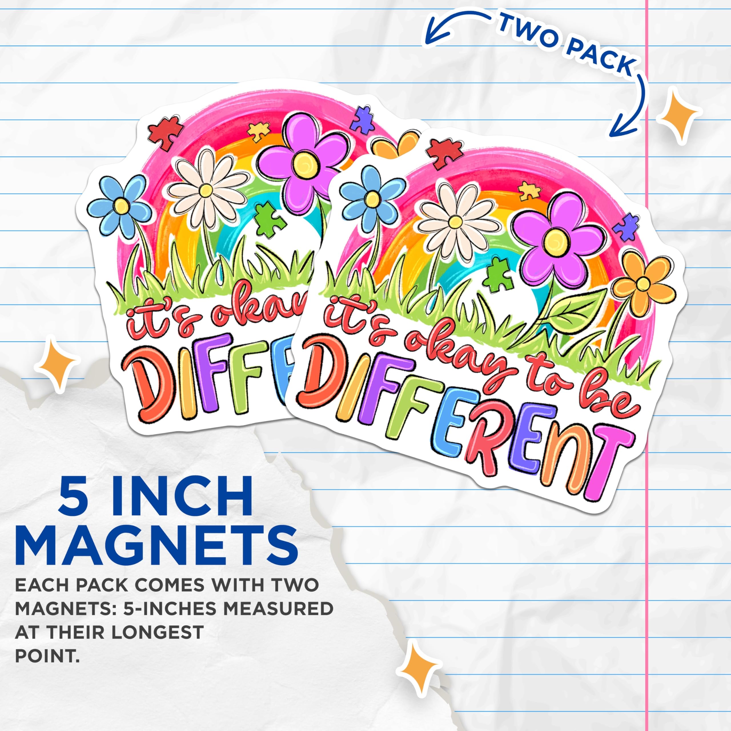 (2 Pack) Autism Acceptance Magnets - Neurodiversity Rainbow - Different is Okay Affirmation - 5 Inches On Longest Side - Thick Durable Magnet - Made in USA - MAG30922