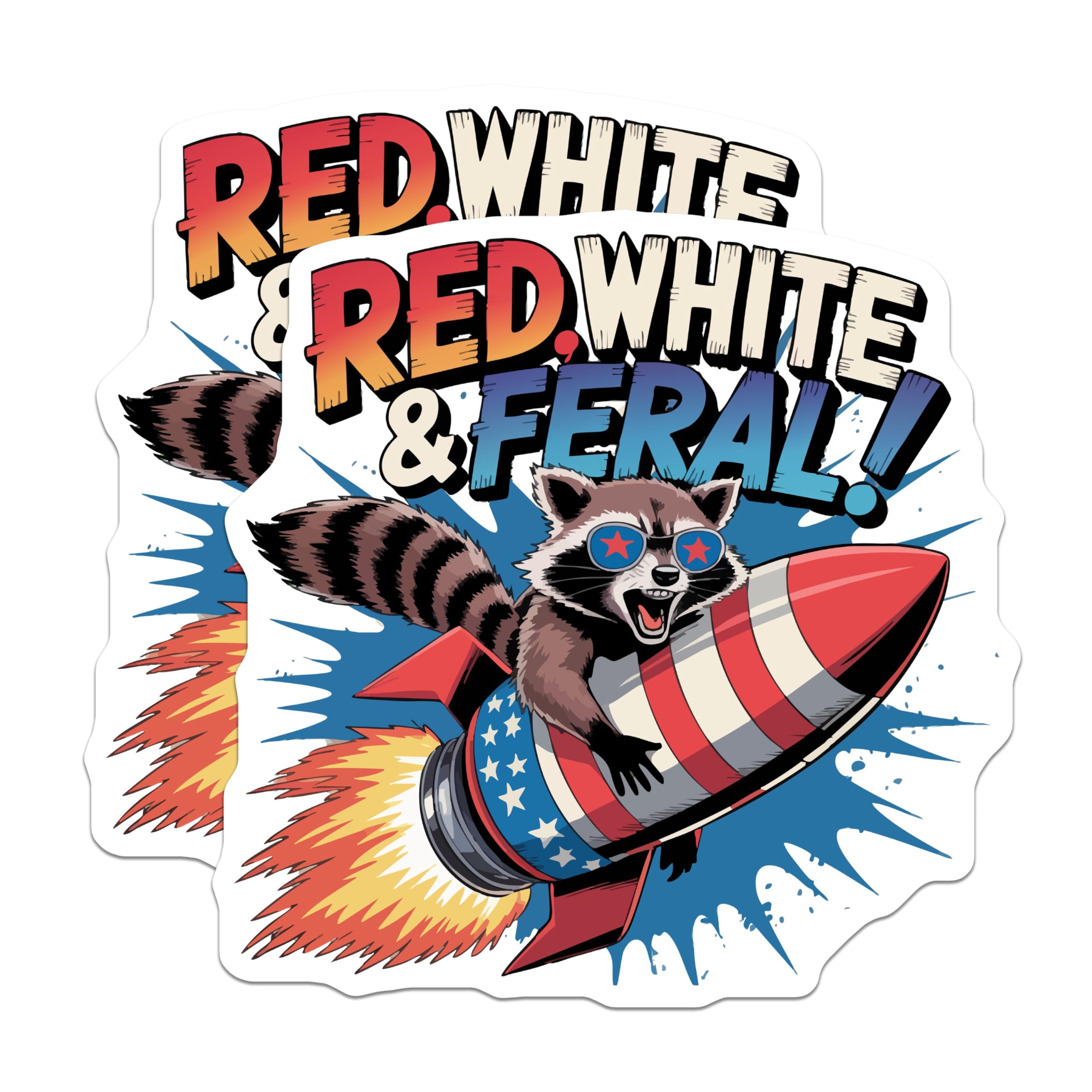 (2 Pack) Feral Raccoon Rocket Magnets - Patriotic USA Animal Decor - Independence Day Humor Critter - 5 Inches On Longest Side - Thick Durable Magnet - Made in USA - MAG21396